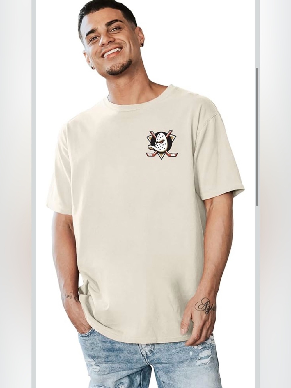Anaheim Ducks NHL Officially Licensed T-Shirt Ringspun Front/ Back Fury Ivory, S